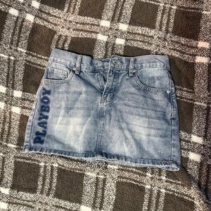PLAYBOY Medium Blue Washed Denim Mini Skirt with Logo